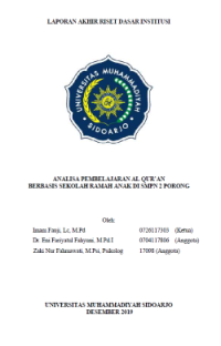 Image of Analisa Pembelajaran Al Qur’an Berbasis Sekolah Ramah Anak di SMPN 2 Porong