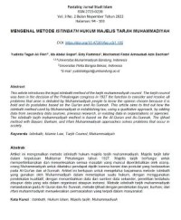 Image of Mengenal Metode Istinbath Hukum Majelis Tarjih Muhammadiyah (Fastabiq: Jurnal Studi Islam, Vol. 3 No. 2 Bulan Nopember Tahun 2022)
